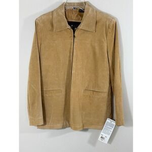 NWT Phase Two Genuine Suede Leather Jacket Women's S Camel Zip Minimalist